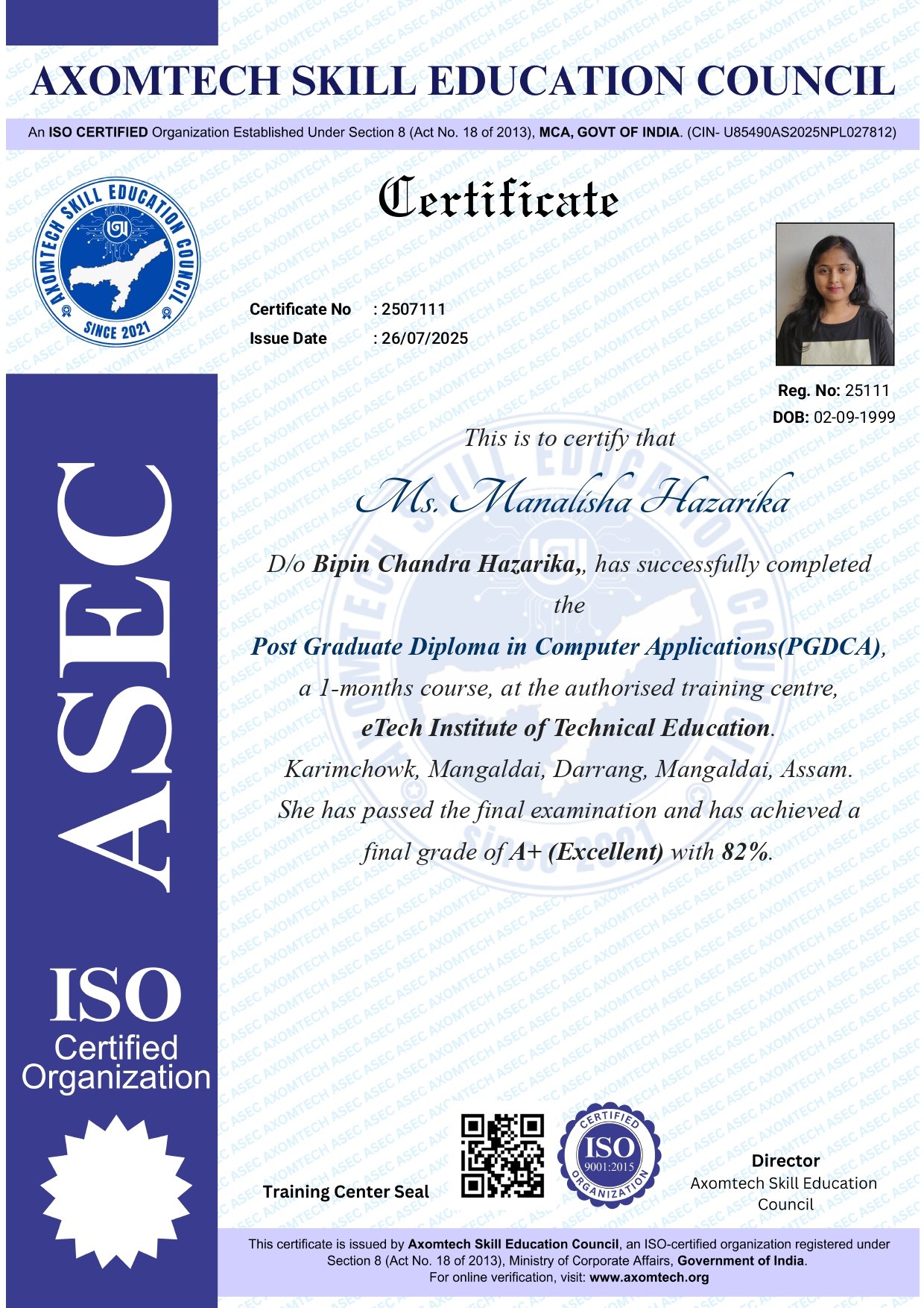 Sample Student Certificate